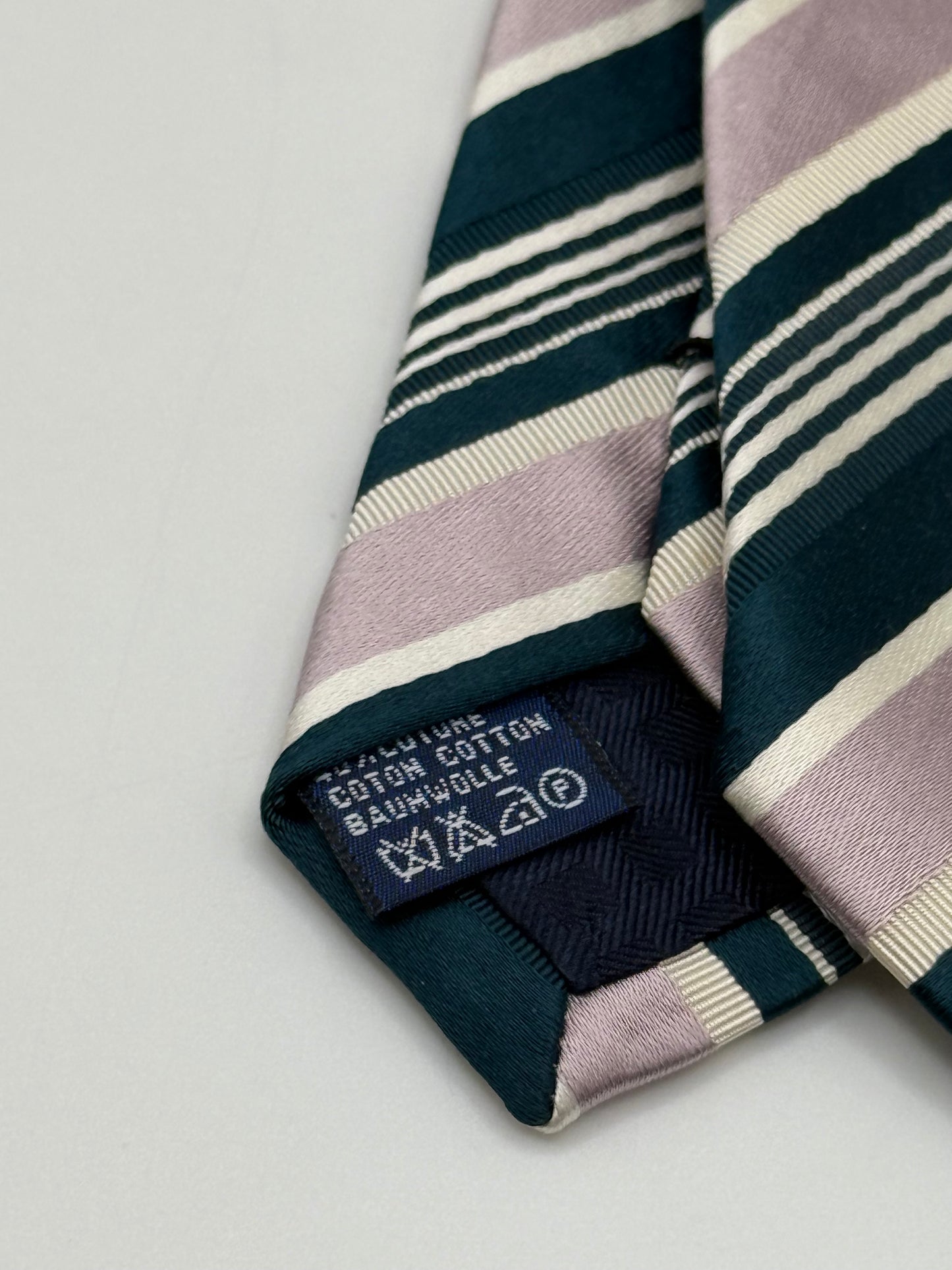 Dark green and pink cotton and silk tie