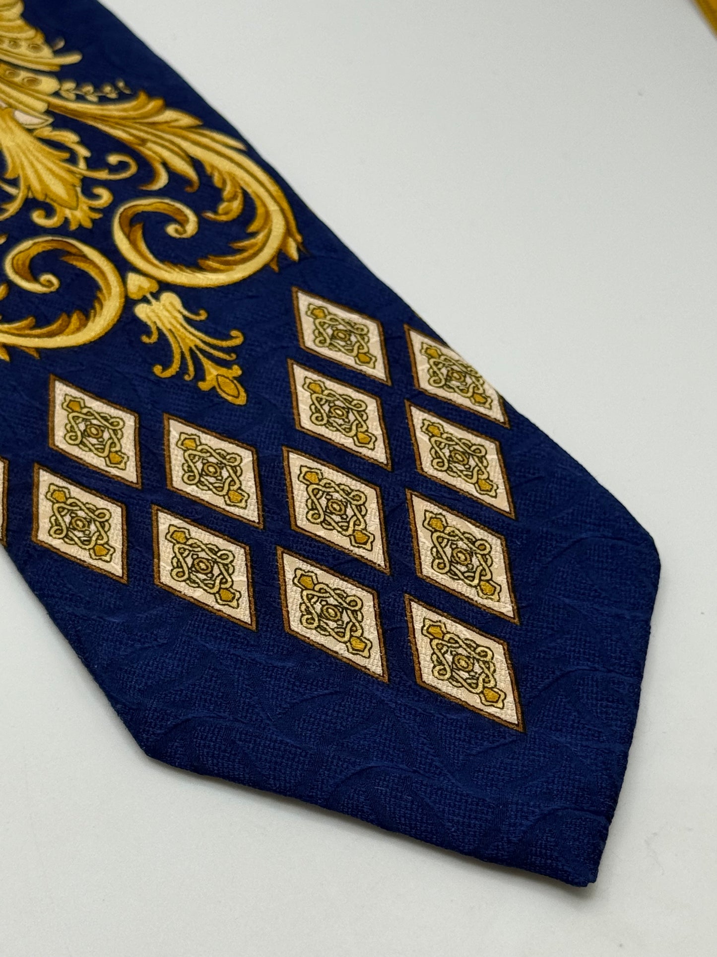 Dark blue twill silk tie baroque