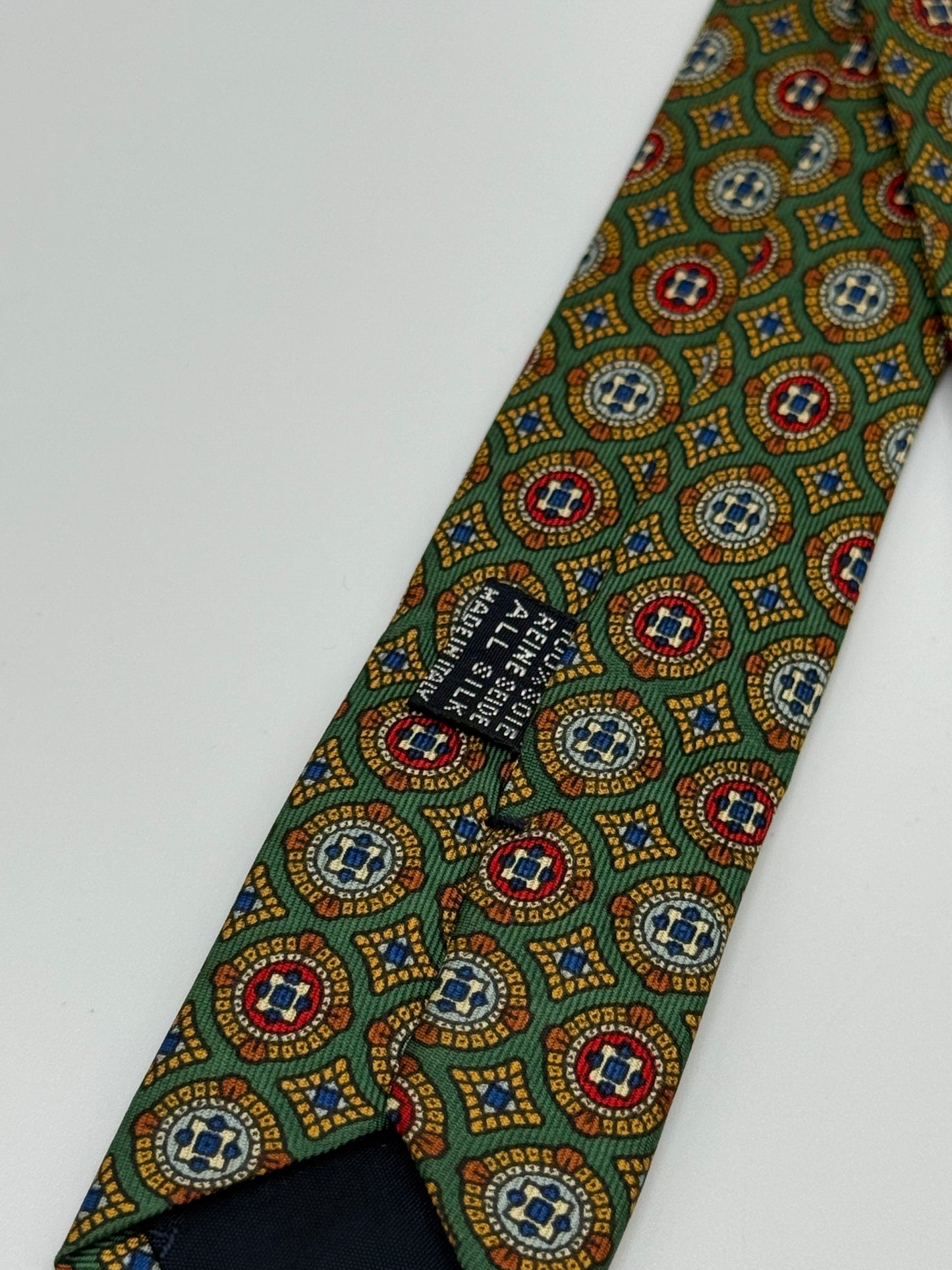 Green silk geometric pattern tie
