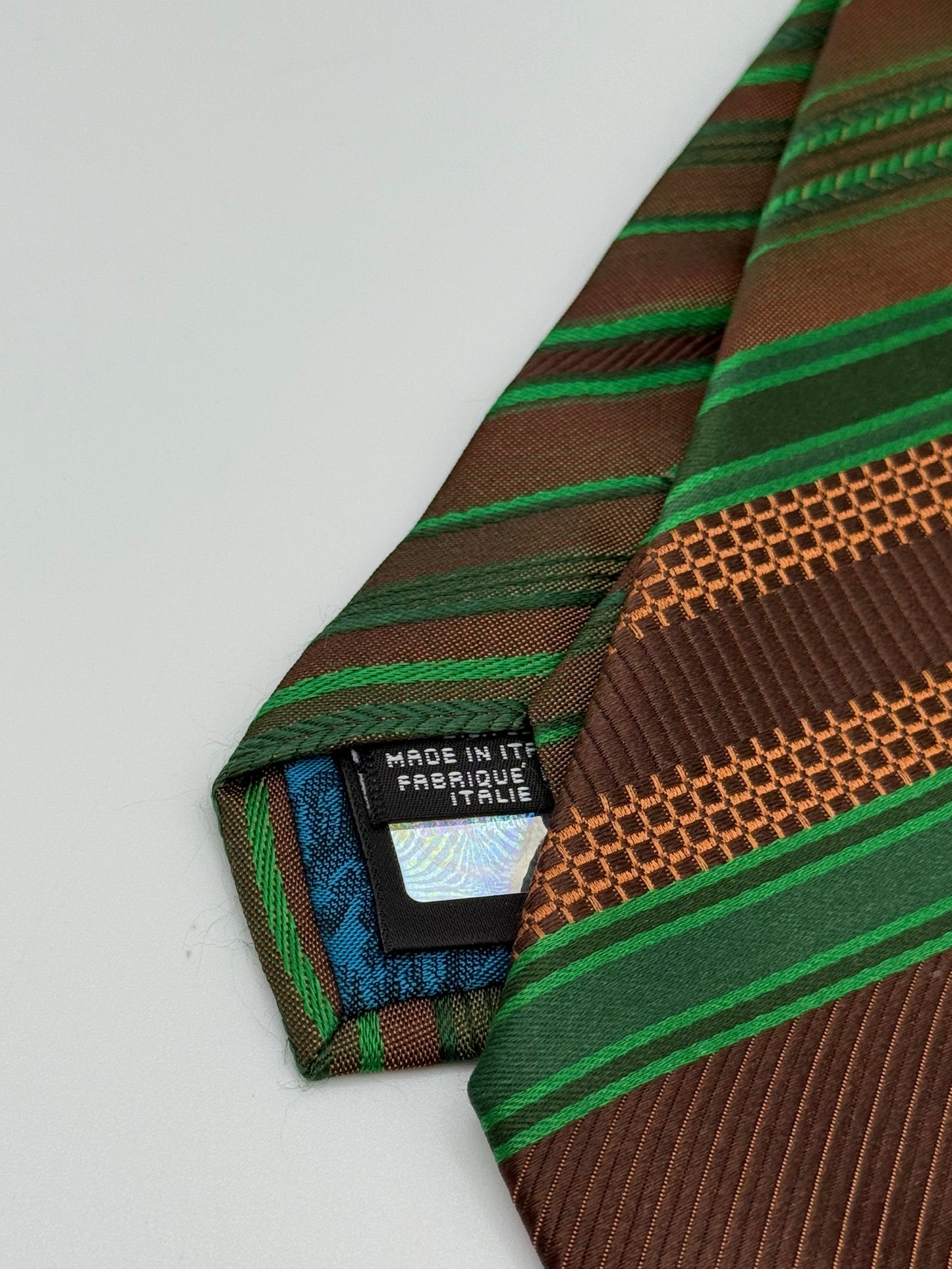 Brown and green regimental silk tie