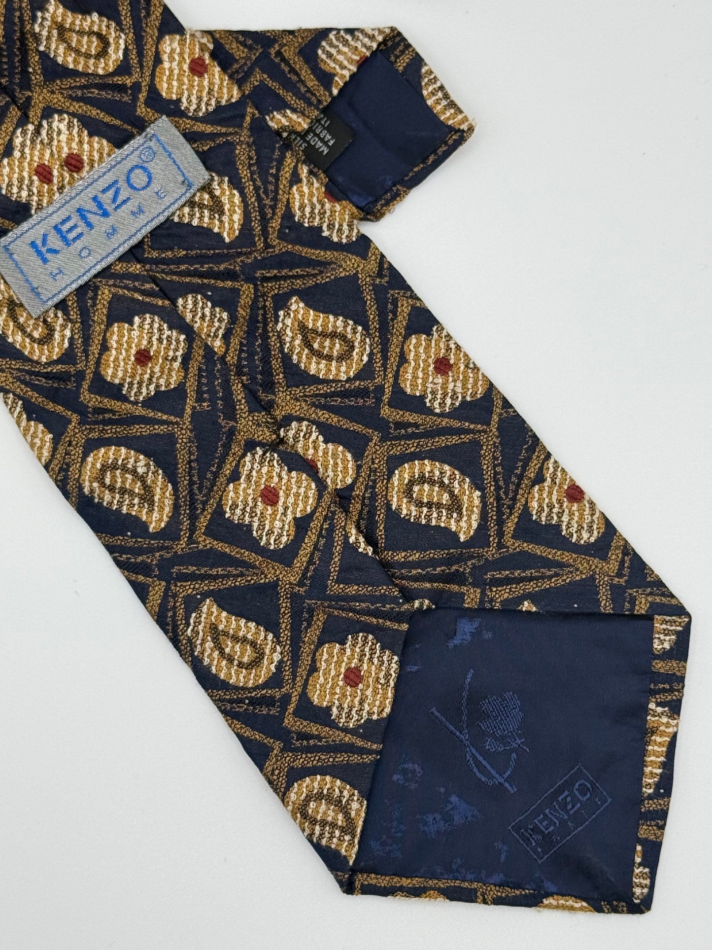 Dark blue flower and paisley silk tie