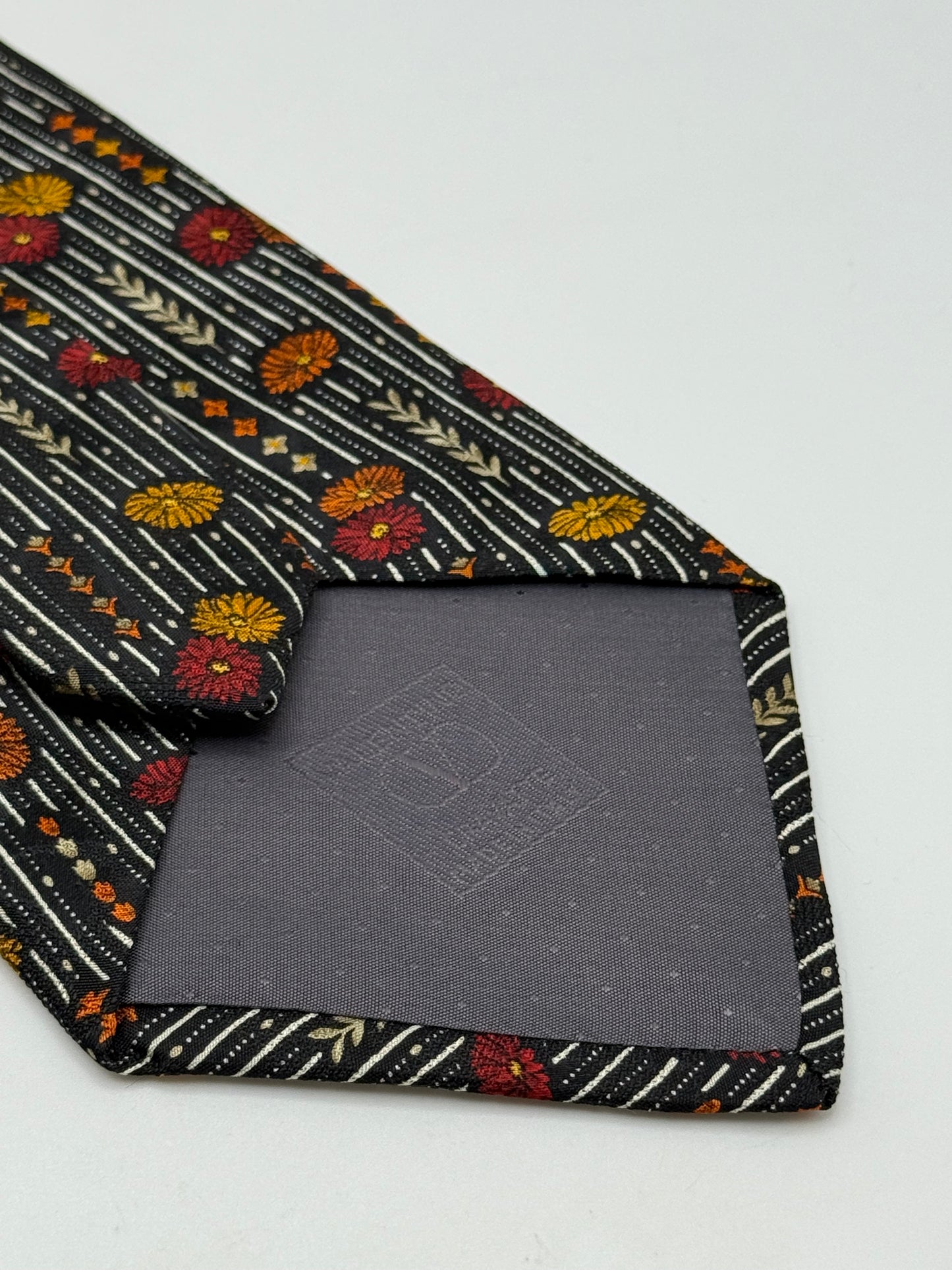 Black twill silk tie stripes and flower pattern