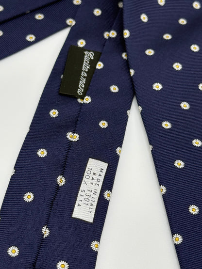 Dark blue small flower silk tie