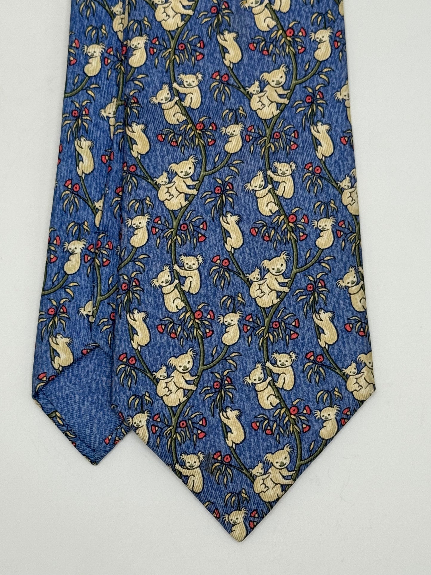 Blue twill silk tie whit koala pattern