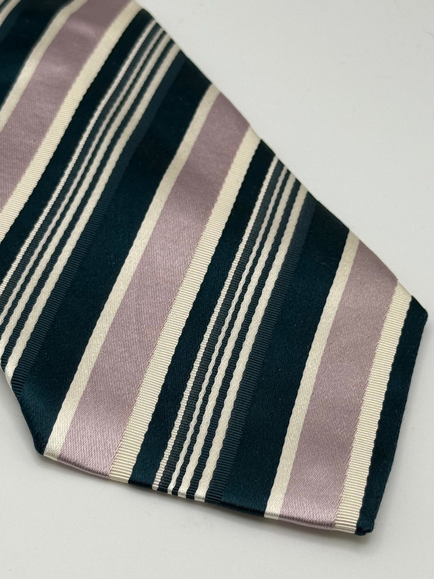 Dark green and pink cotton and silk tie