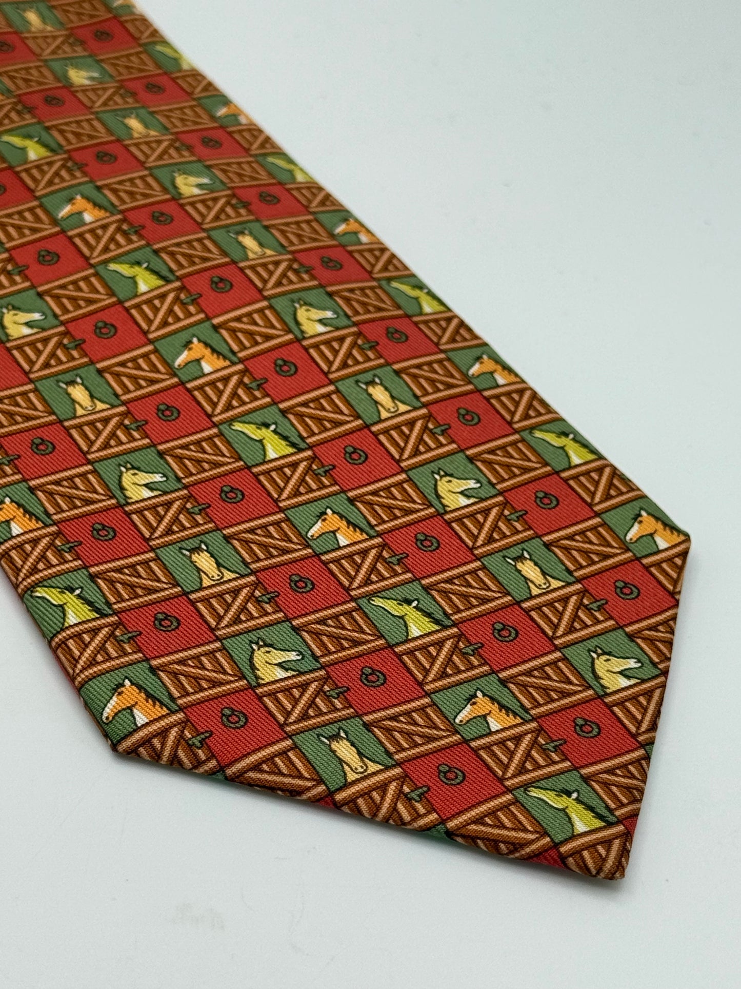 Orange twill silk tie stable pattern