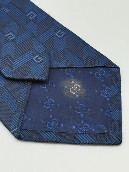 Dark blue jacquard silk tie