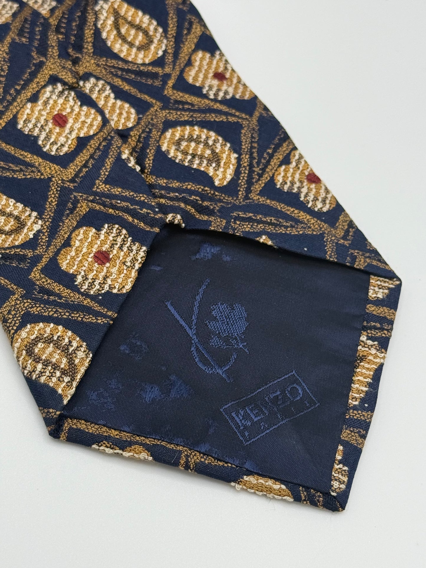 Dark blue flower and paisley silk tie