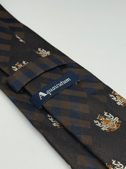 Dark blue and checked silk tie