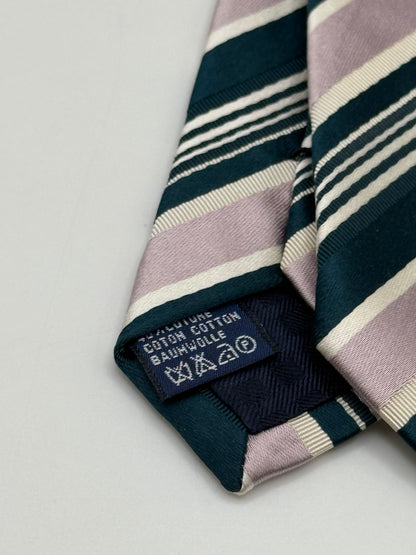 Dark green and pink cotton and silk tie