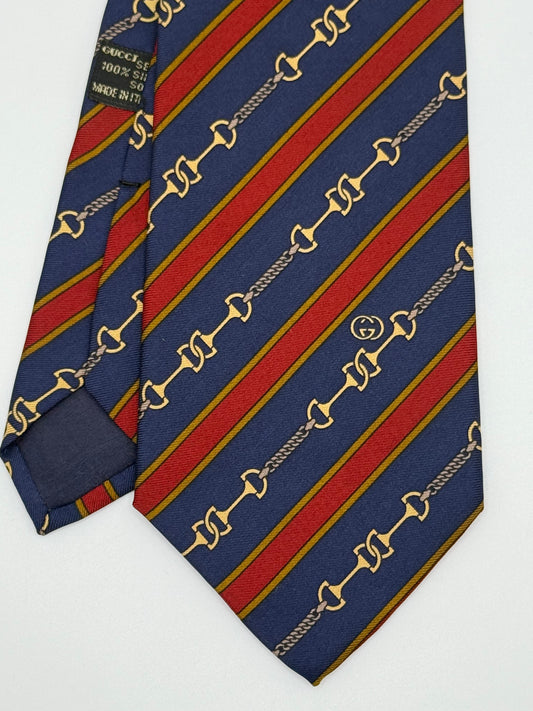 Dark blue silk tie whit gold clamps