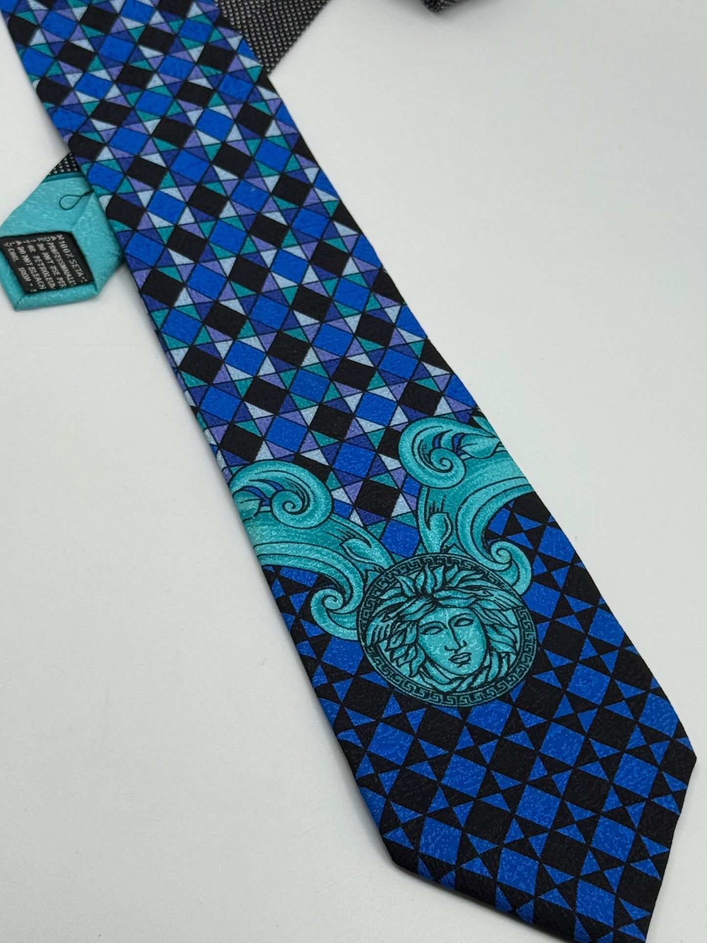 Blue and black satin silk tie