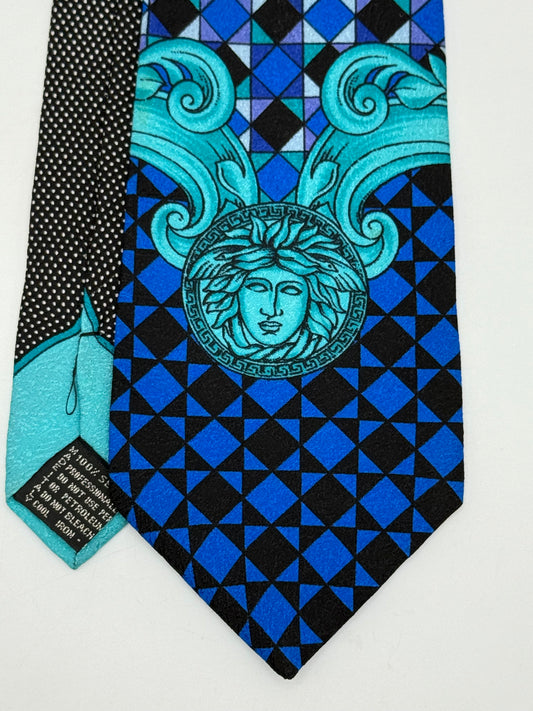 Blue and black satin silk tie