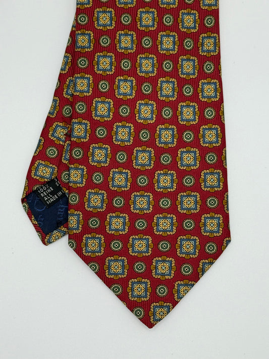 Burgundy silk geometric pattern tie