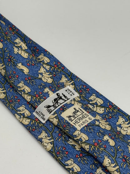 Blue twill silk tie whit koala pattern