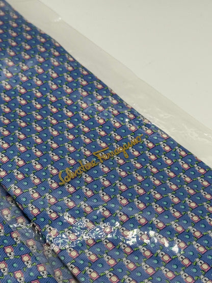 Blue twill silk tie whit micro pattern