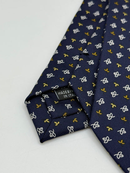 Dark blue silk tie whit small leaf