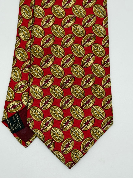 Red twill silk tie gold pattern