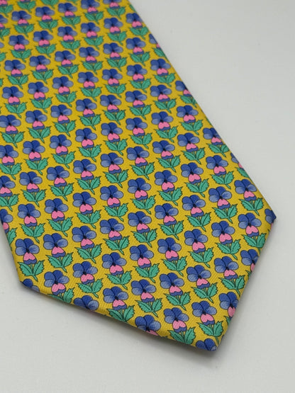Yellow flower pattern silk tie