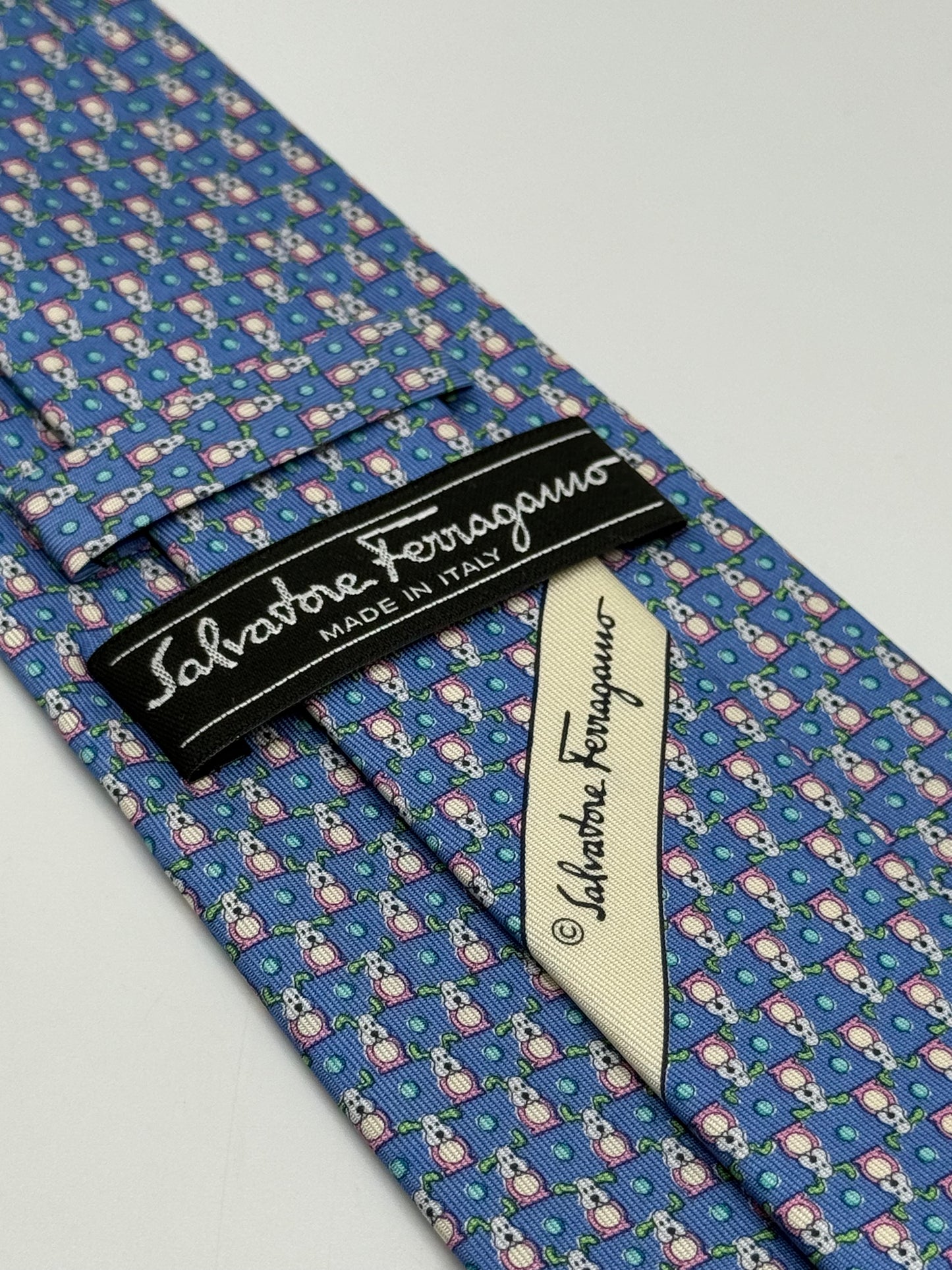 Blue twill silk tie whit micro pattern