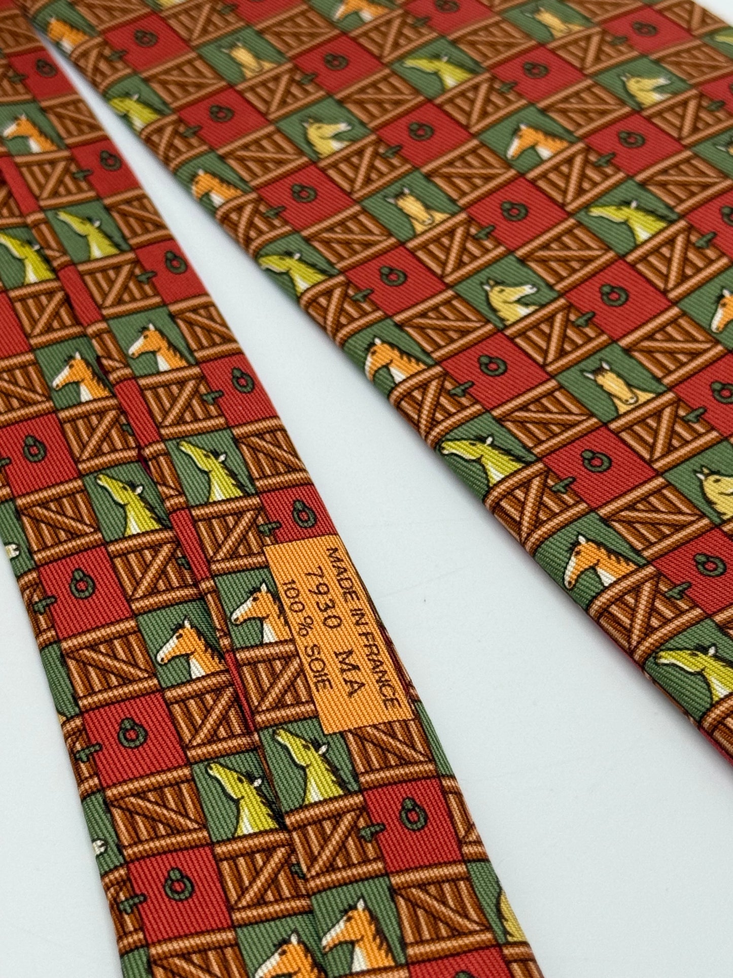 Orange twill silk tie stable pattern