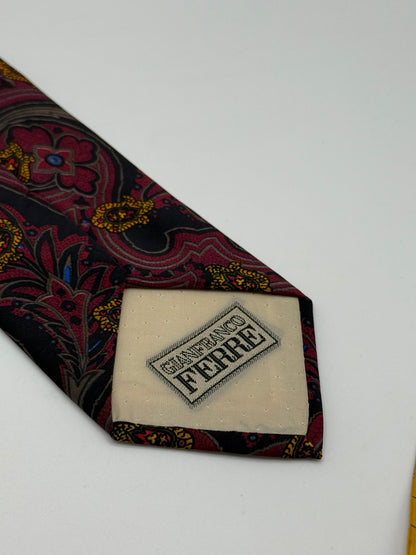 Black satin sili tie cashmere pattern