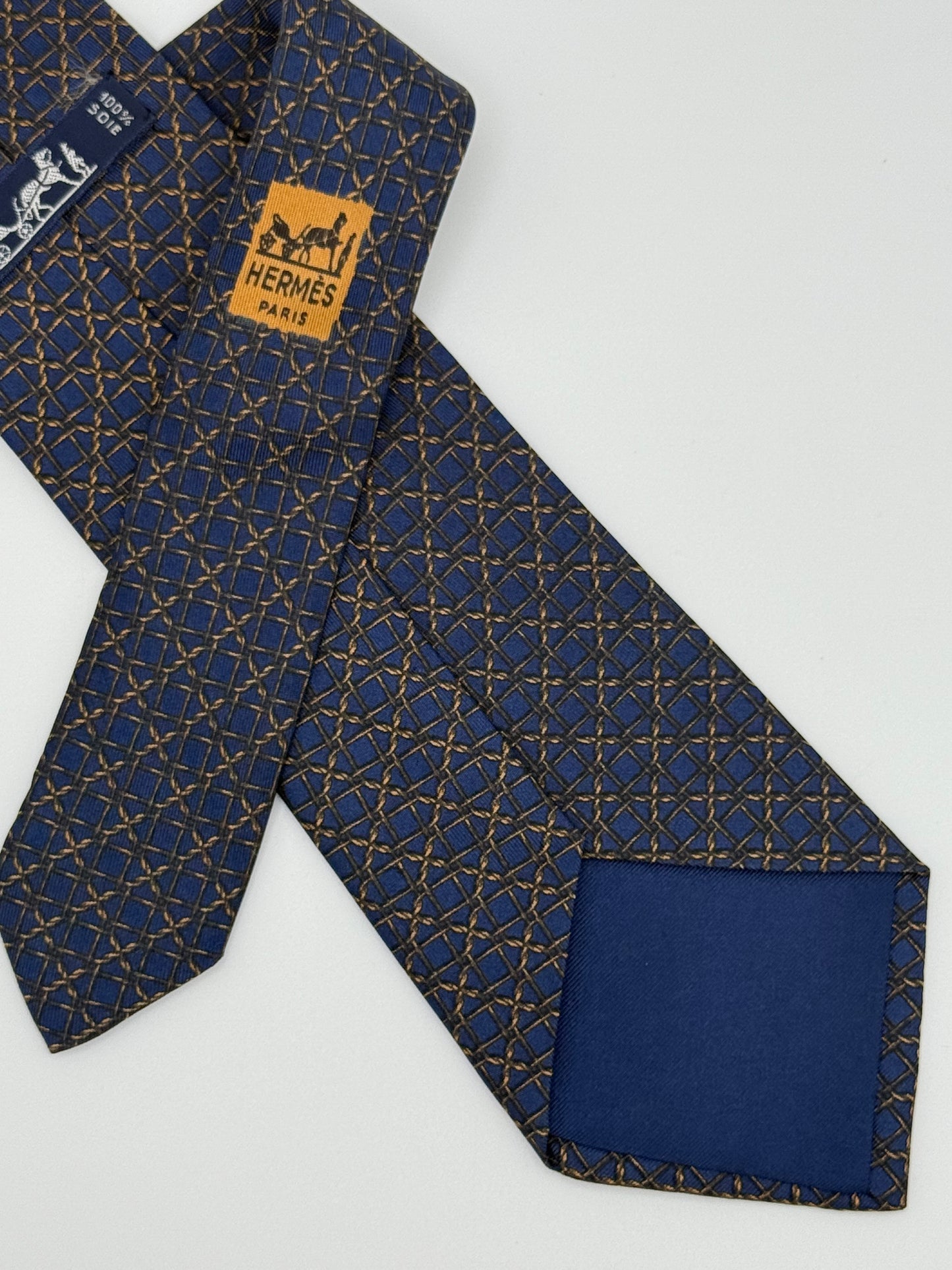 Dark blue chain silk tie