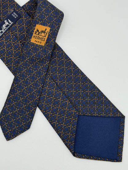 Dark blue chain silk tie
