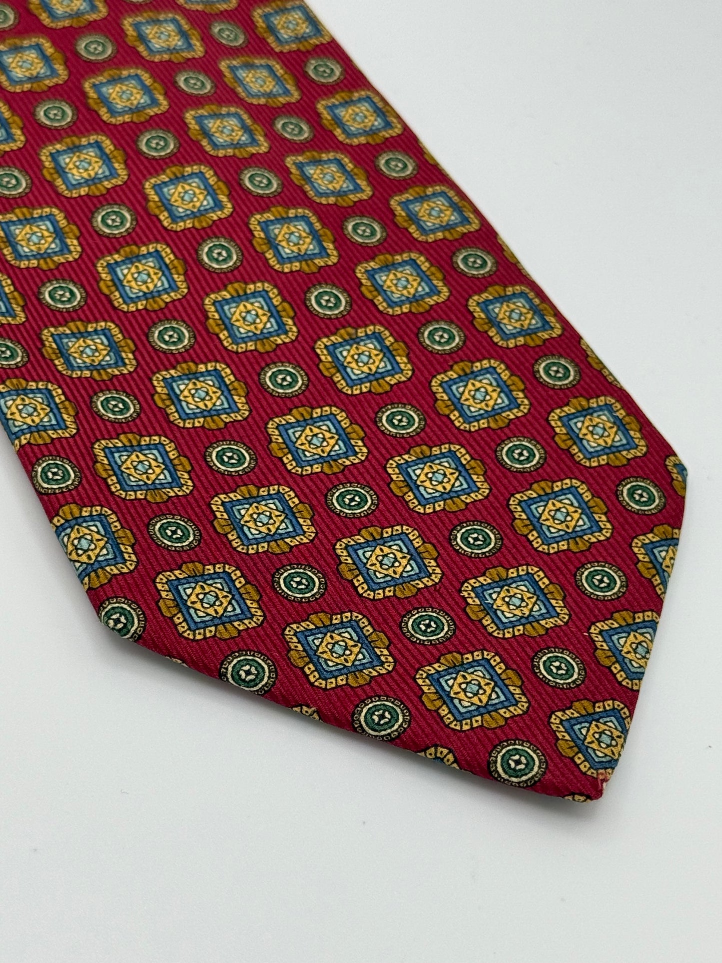 Burgundy silk geometric pattern tie