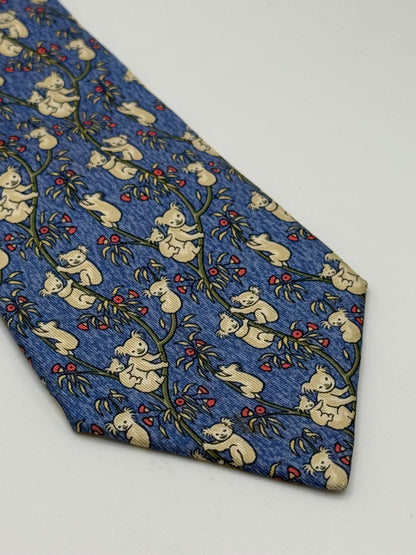 Blue twill silk tie whit koala pattern