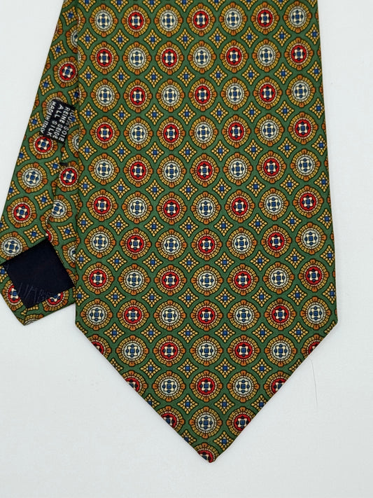 Green silk geometric pattern tie