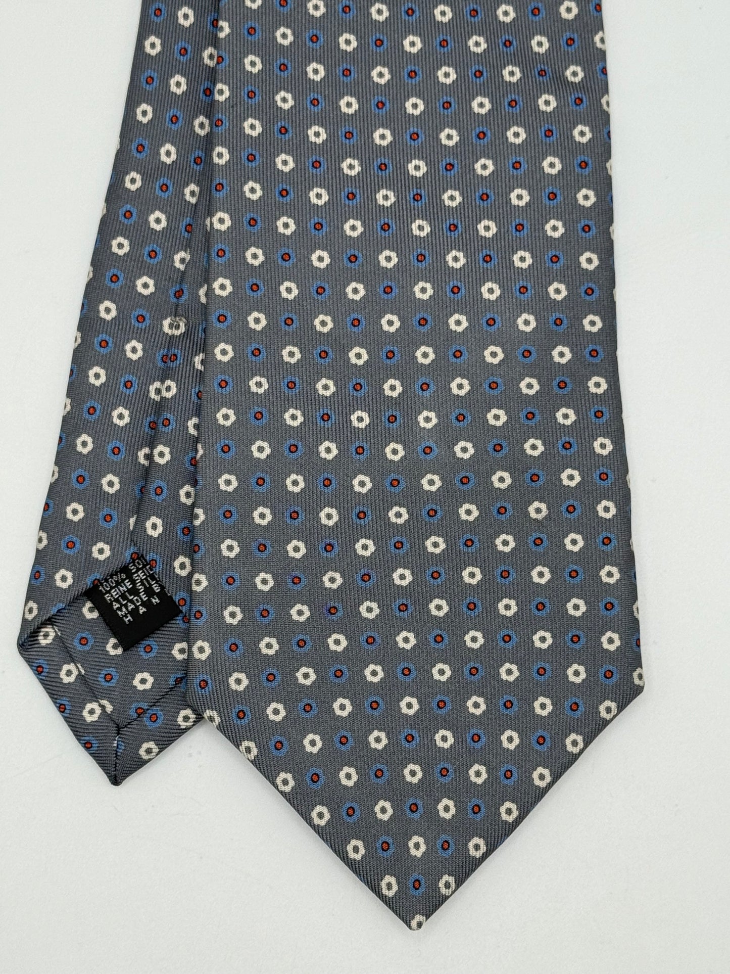 Grey twill silk tie whit small flower pattern