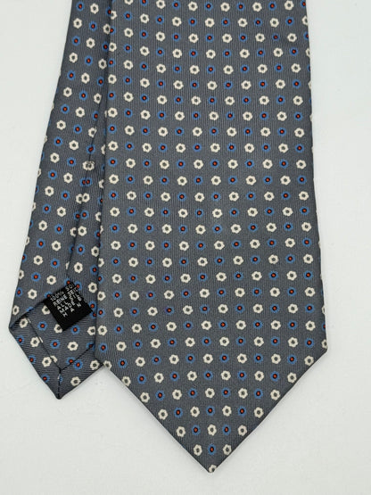 Grey twill silk tie whit small flower pattern