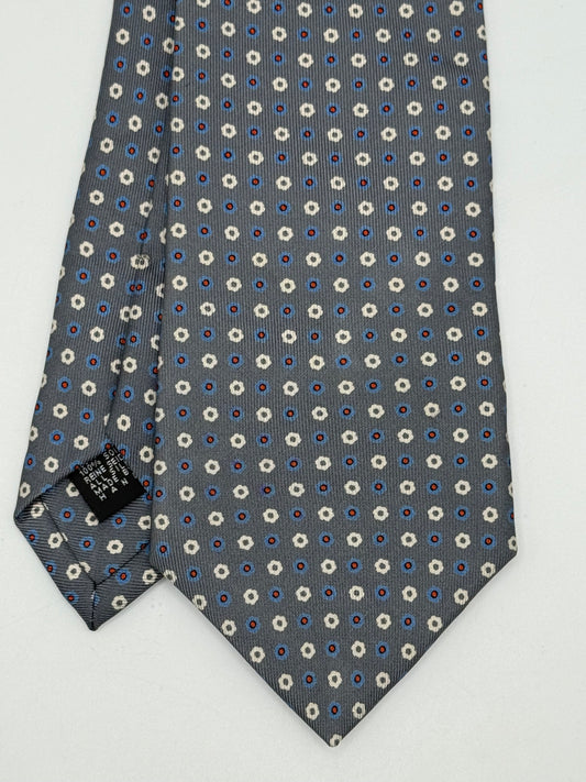 Grey twill silk tie whit small flower pattern