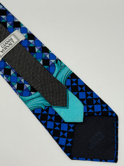 Blue and black satin silk tie