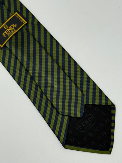Dark green and blue stripes silk tie