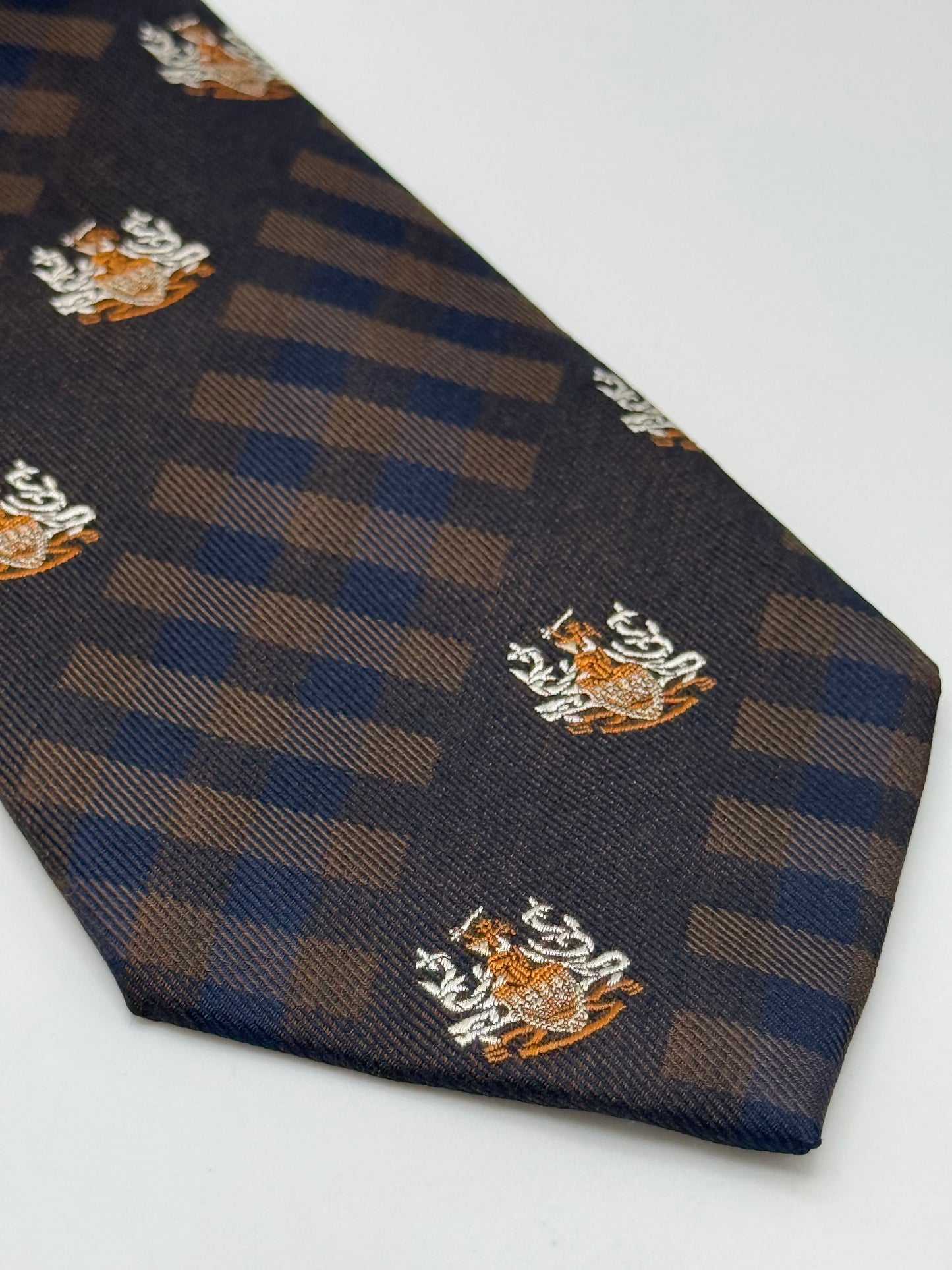 Dark blue and checked silk tie