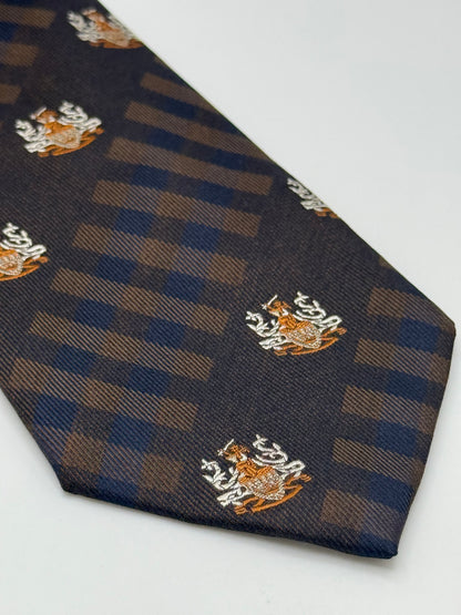 Dark blue and checked silk tie