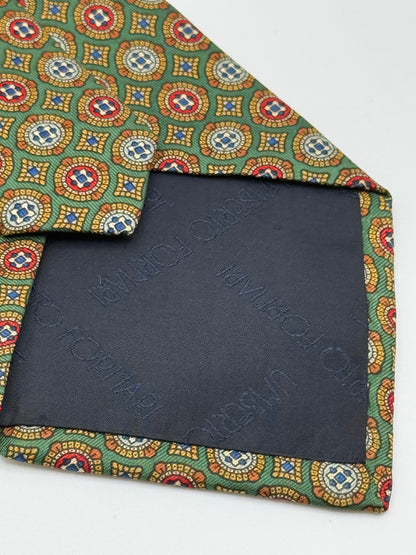 Green silk geometric pattern tie