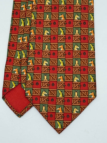 Orange twill silk tie stable pattern