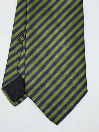 Dark green and blue stripes silk tie