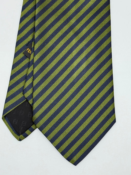 Dark green and blue stripes silk tie