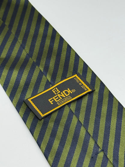 Dark green and blue stripes silk tie