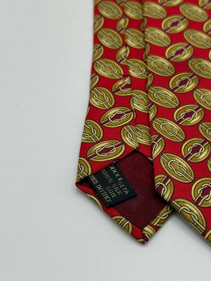 Red twill silk tie gold pattern