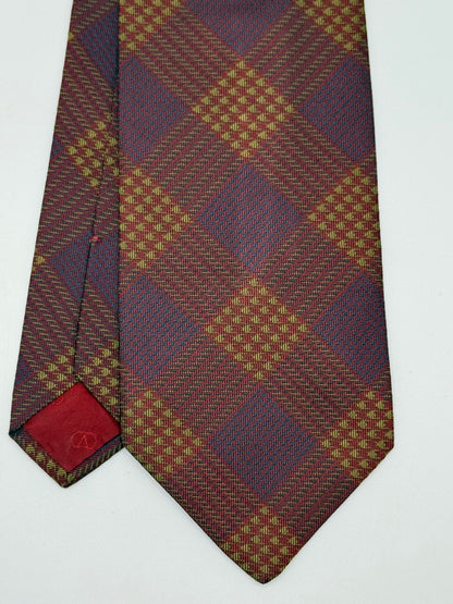 Checked burgundy silk tie