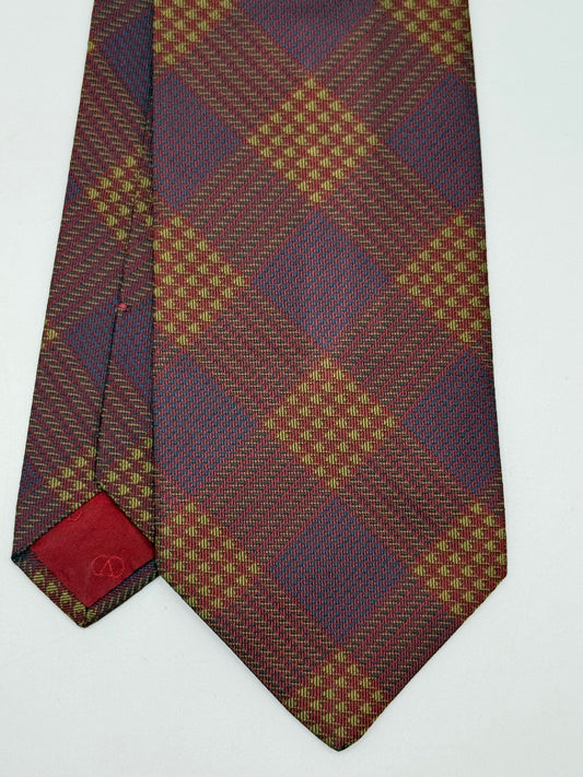 Checked burgundy silk tie