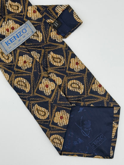 Dark blue flower and paisley silk tie