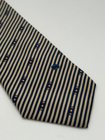 Cream and dark blue stripes silk tie