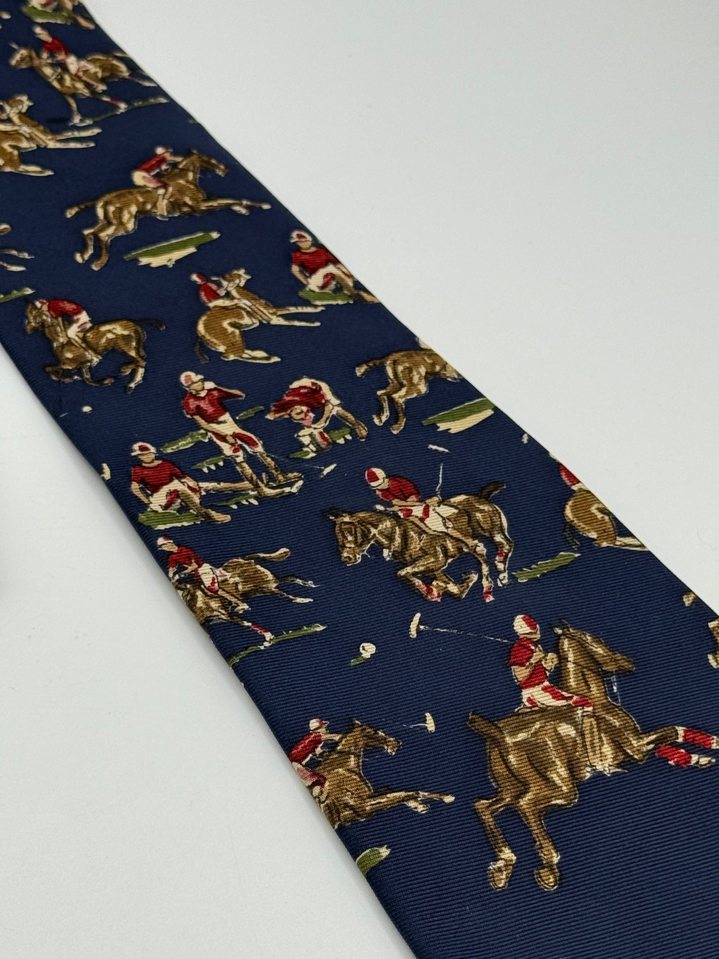 Dark blue twill silk tie whit horse and greyhound pattern