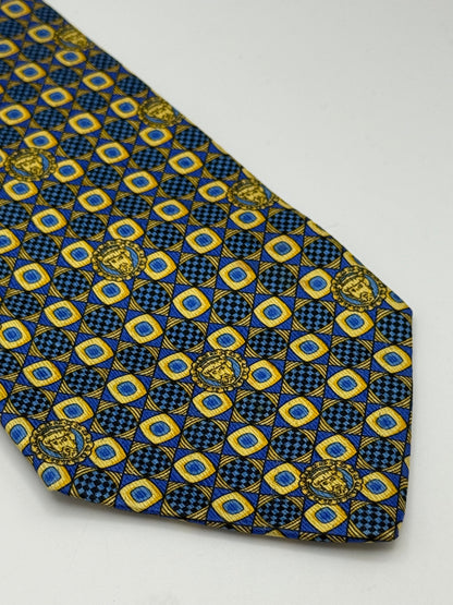 Blue and gold vintage twill silk tie